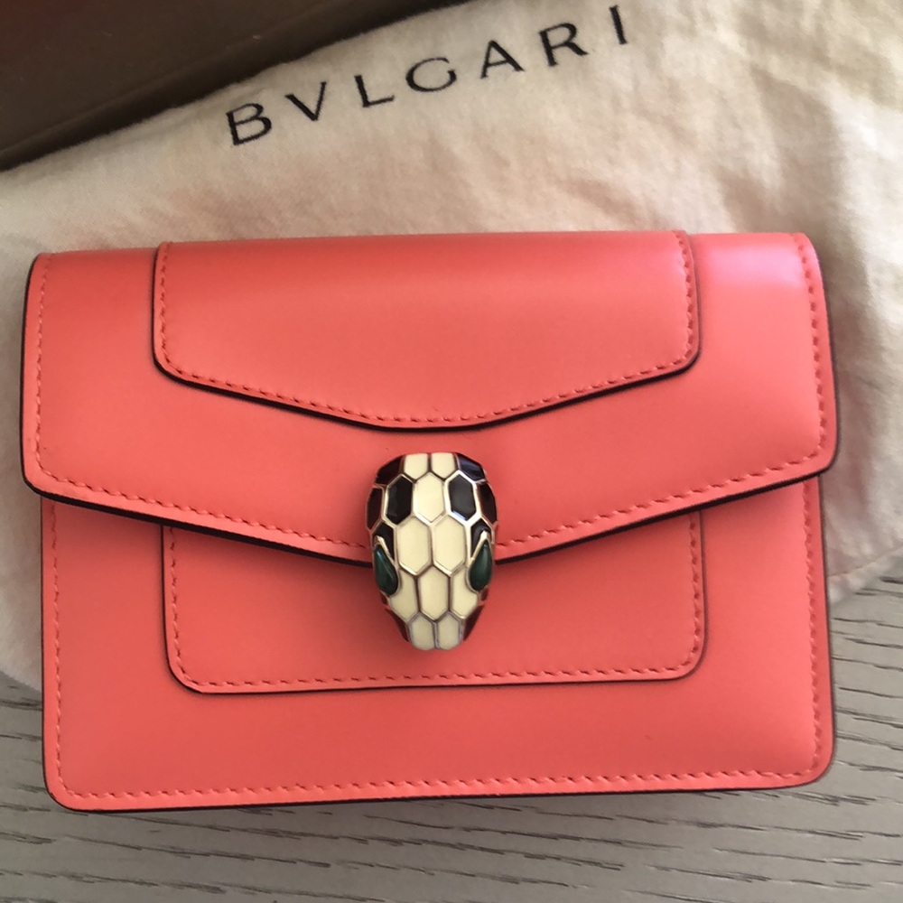 Bulgari Coral pink Serpent Women's card Bag